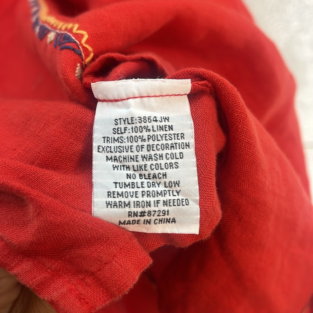 Johnny Was Red Embroidered Linen Dress/Tunic, Women’s Small; Beach Boho Beauty! - Picture 17 of 17